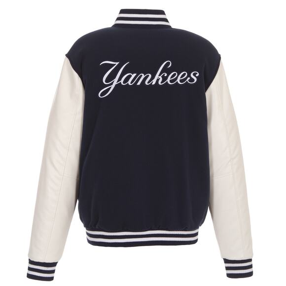 New York Yankees Reversible Fleece Jacket with Faux Leather Sleeves - Picture 2 of 7